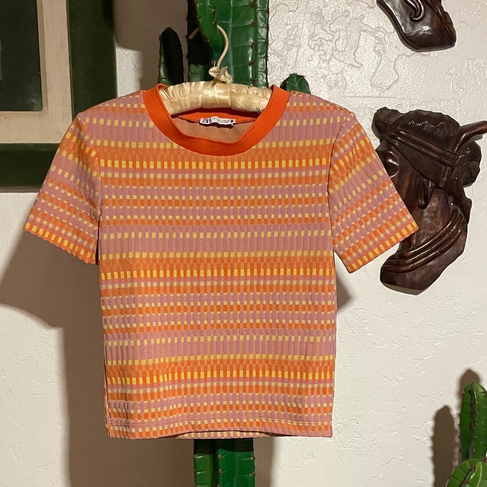 Zara Jacquard Knit Stretch Top Size S